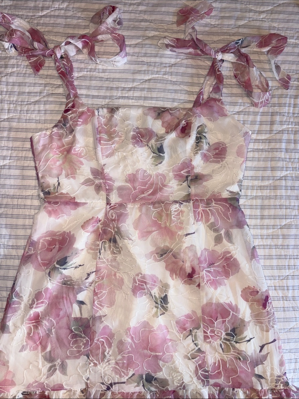 Lulu's Pink & White Floral Tie-Shoulder Dress